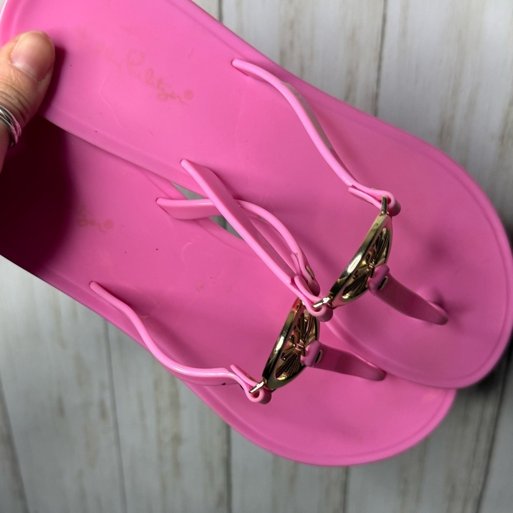 Lilly Pulitzer Pink Sandals with Gold Accents size 10 - Picture 4 of 6